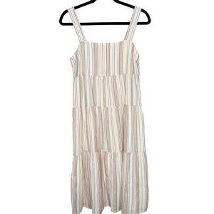 Madewell Size 2 Cream Button Back Tiered Dress in Textural Rainbow Stripe Cotton